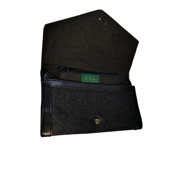 Textured Black Maxi Clutch 1970s Vintage Mr. Ralph Fold Over Snap Closure Bag - Picture 4 of 7
